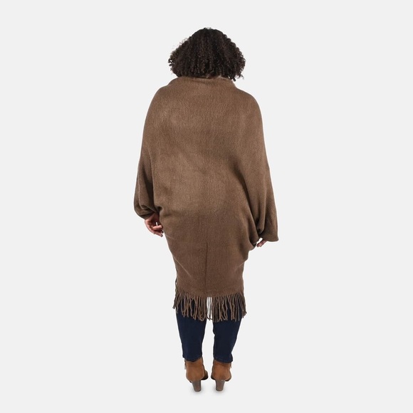 KIMONO/BROWN TRENDY AND LUXURIOUS FAUX FUR TRIMMED WITH FRINGES O/S💕 - Picture 5 of 5